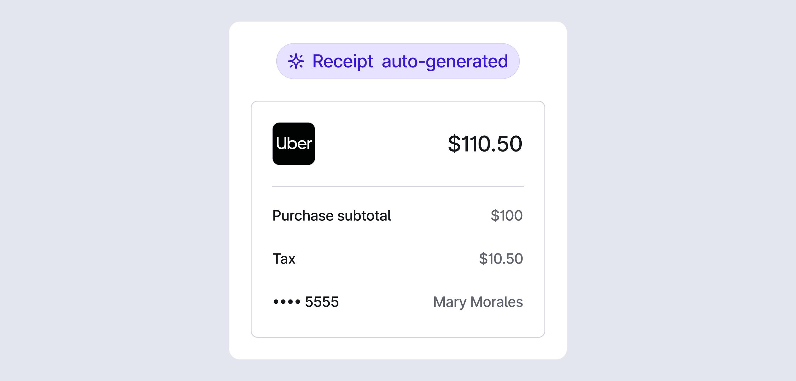 UI of Brex auto-generating a receipt