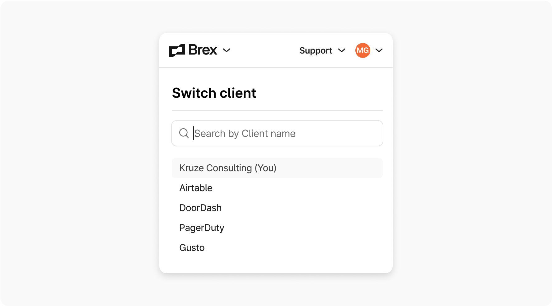 Brex dashboard of switching clients