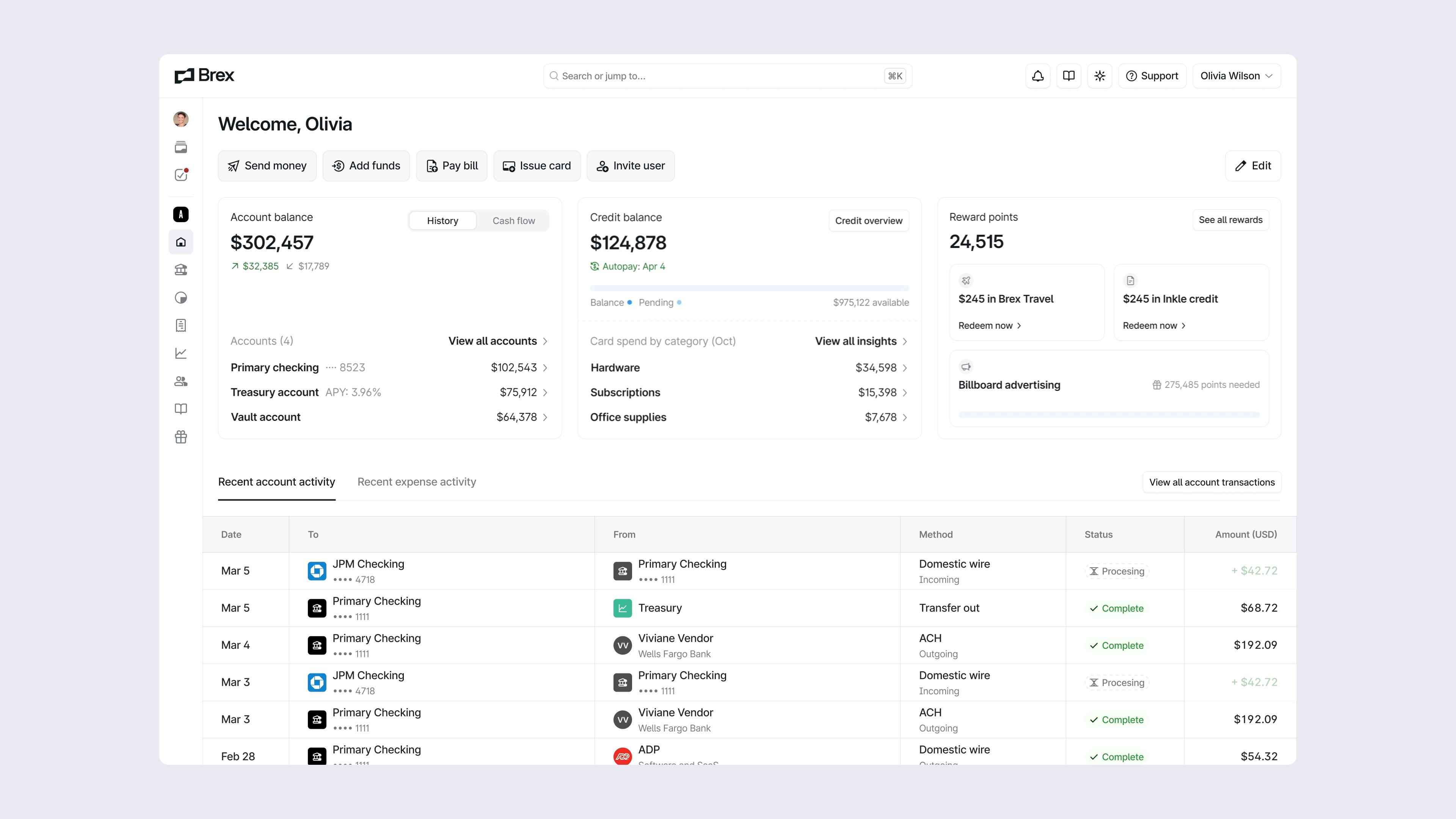 Expense management in the Brex dashboard.
