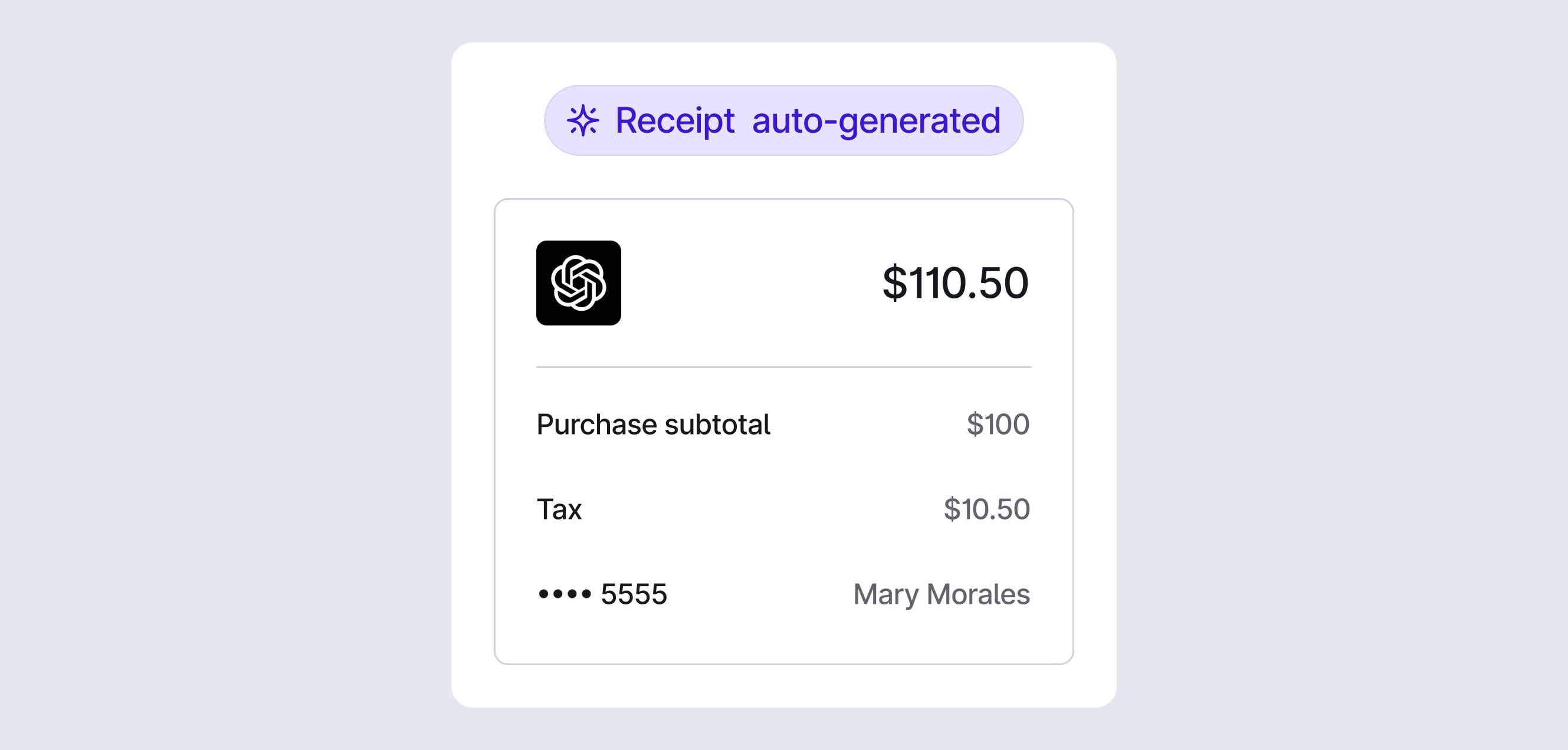 UI of Brex auto-generated receipts