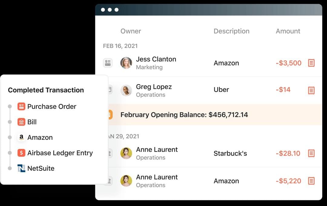 What transactions look like in Airbase when they go through the accounting automation process.