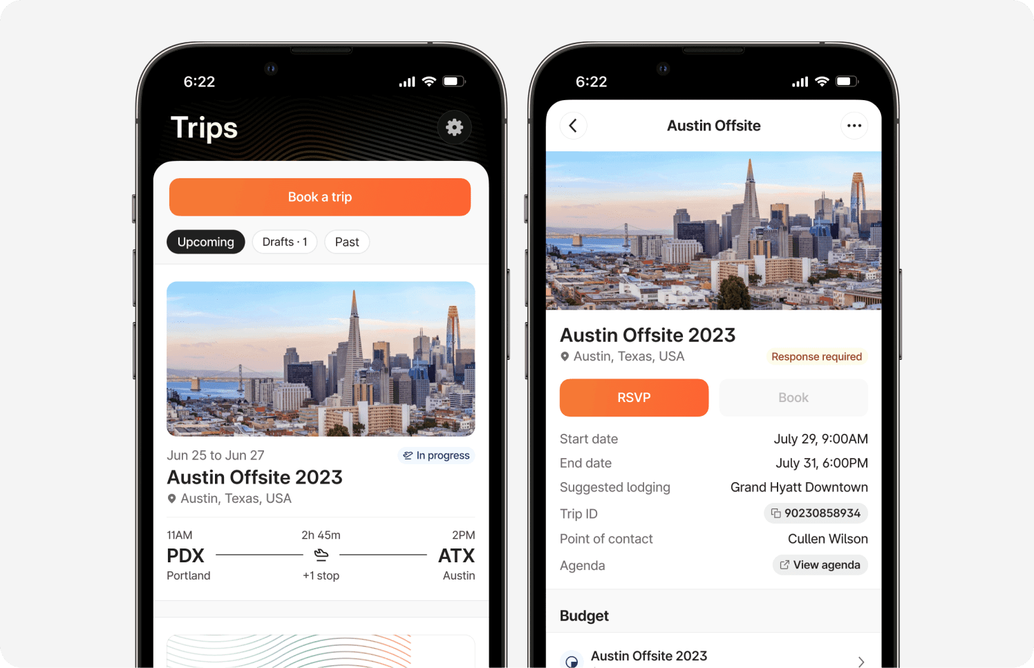Trips tab: Brex mobile app