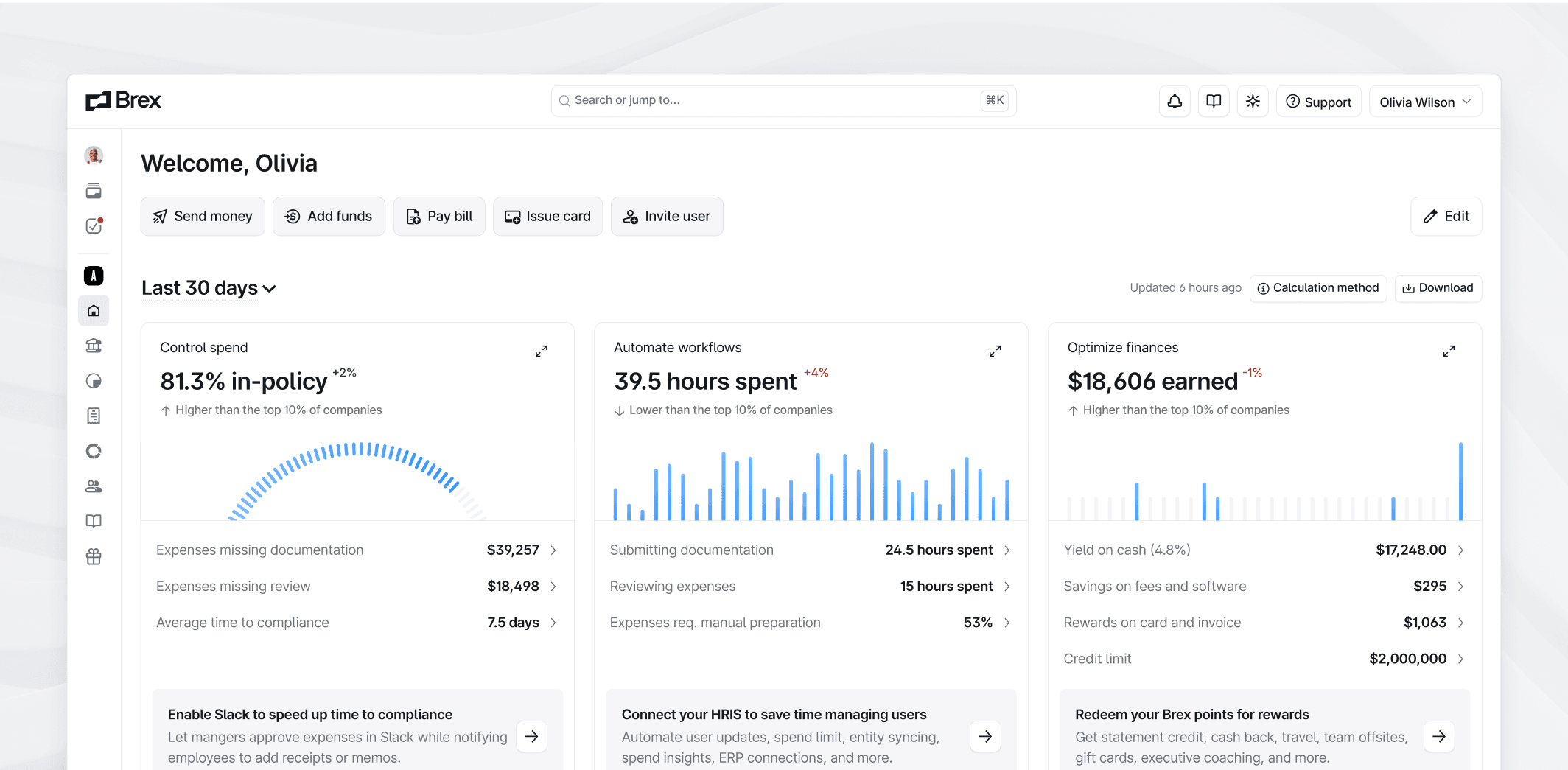 Brex dashboard screen