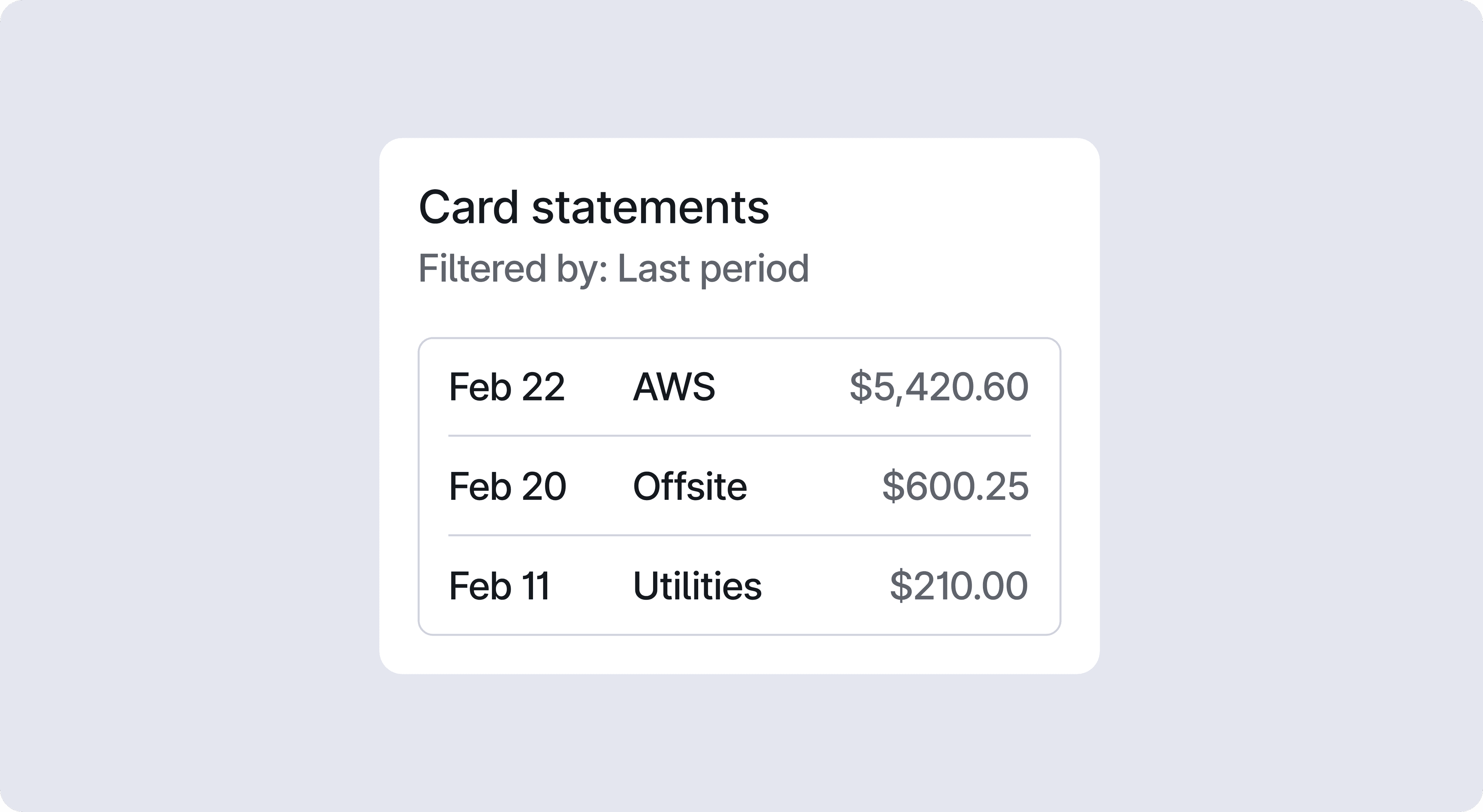 Filter card statement