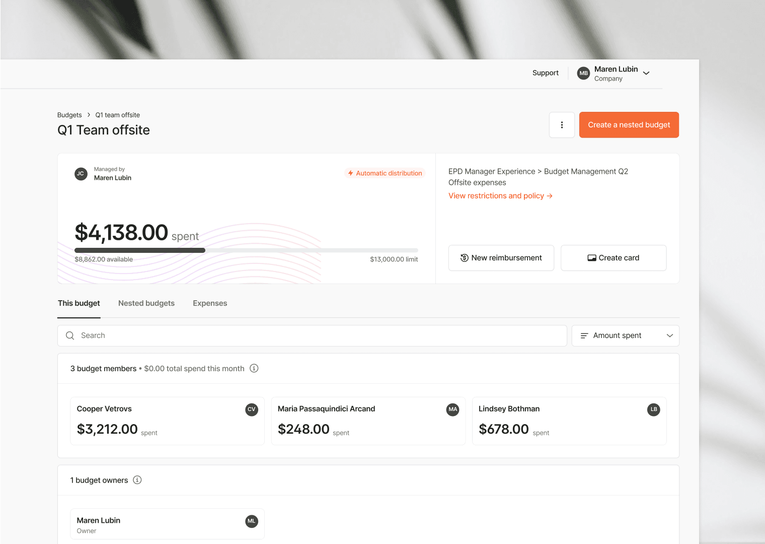 Budget dashboard screen