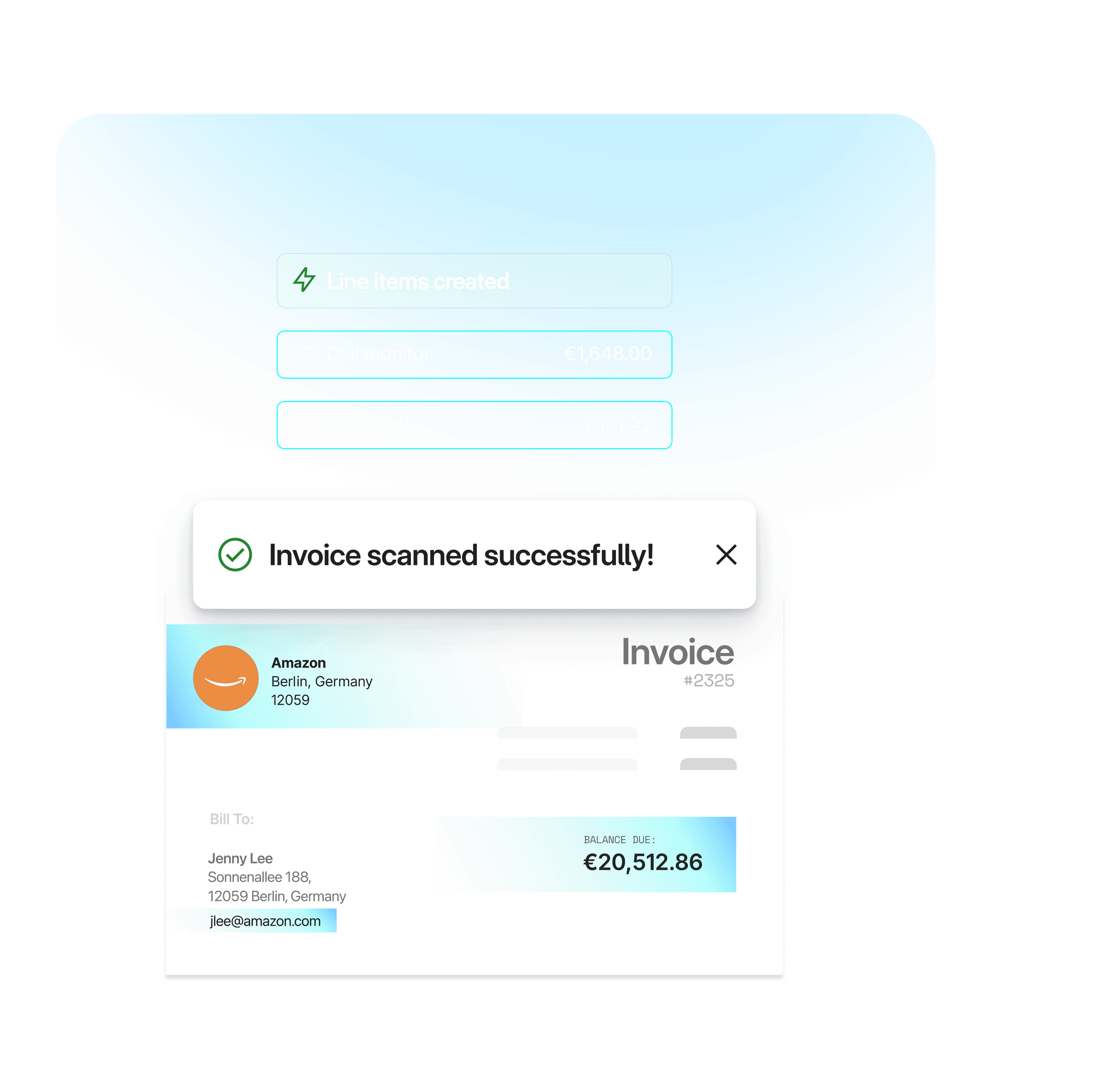 An invoice being automatically scanned into Brex.